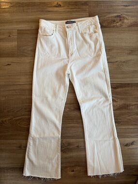 Just USA Off white  Wide-Leg Crop Jeans with Raw Hem